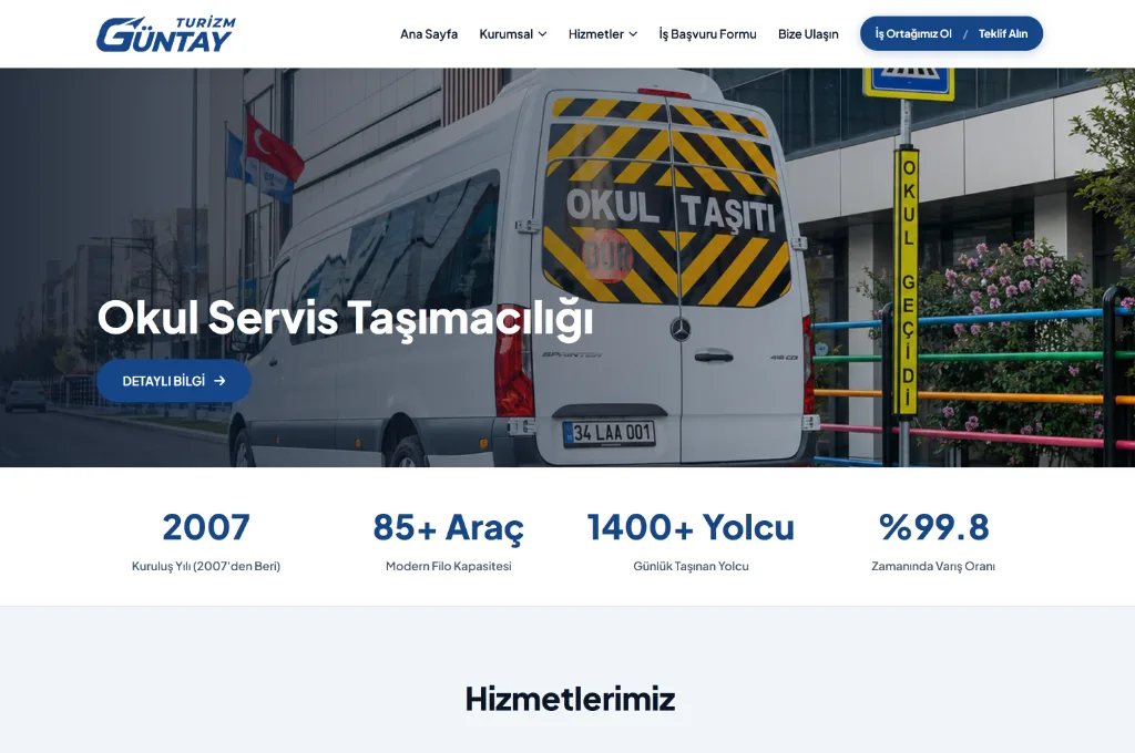 Güntay Turizm kurumsal web sitesi